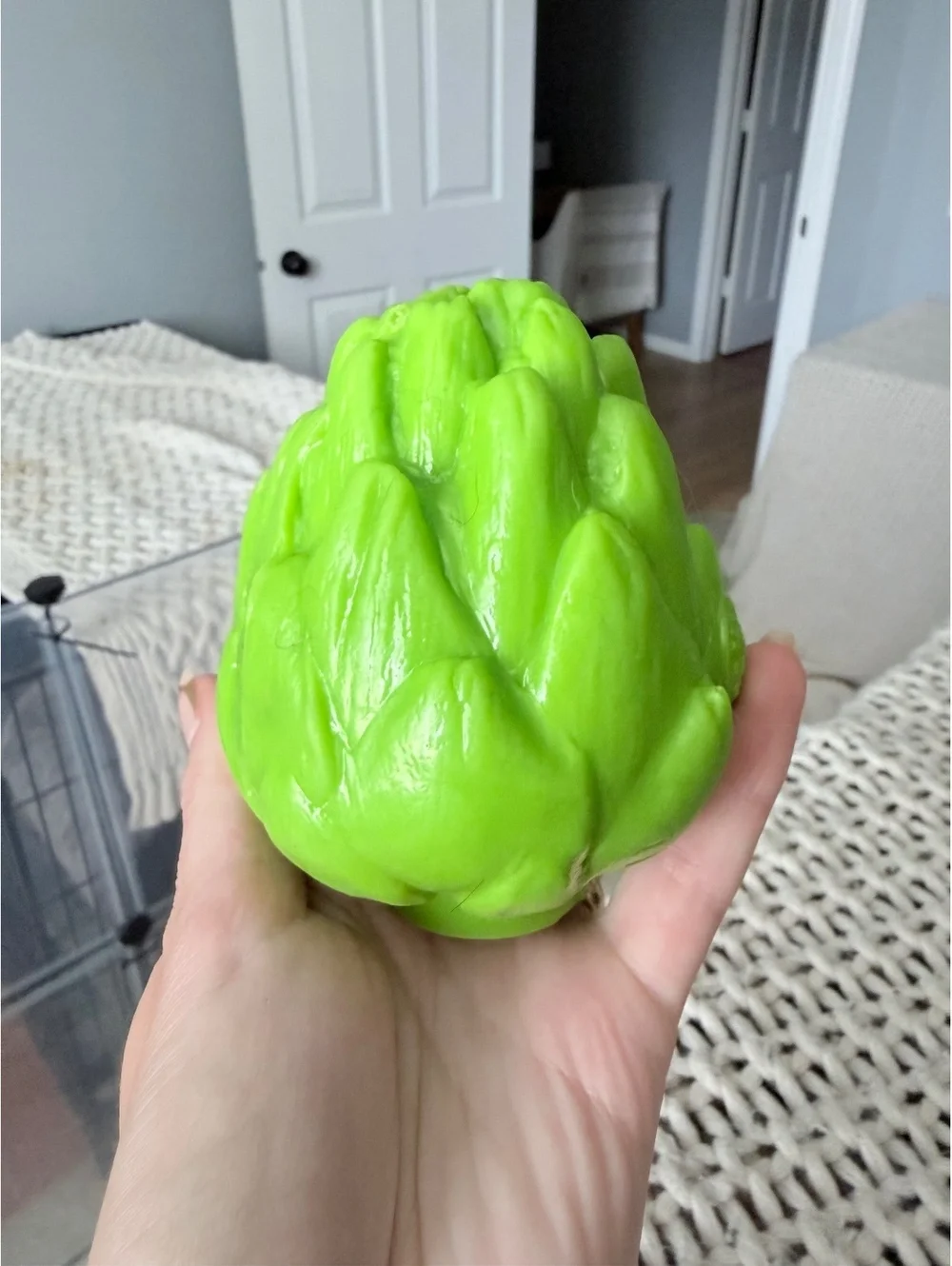Green Artichoke-Shaped Dog Treat-Dispensing Enrichment Toy